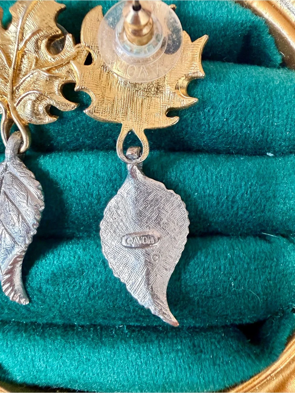 Avon Gold and Silver Leaf Drop Earrings